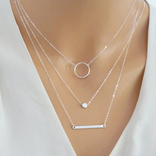 Dainty Layered Bar+Ring Necklace - Necklace - Altanze
