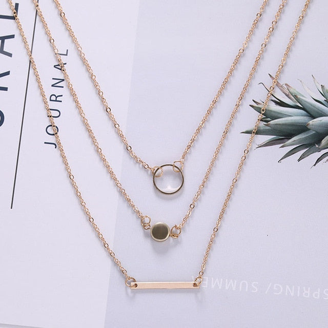 Dainty Layered Bar+Ring Necklace - Necklace - Altanze