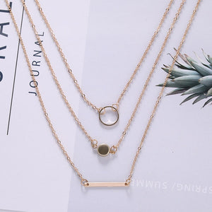 Dainty Layered Bar+Ring Necklace - Necklace - Altanze
