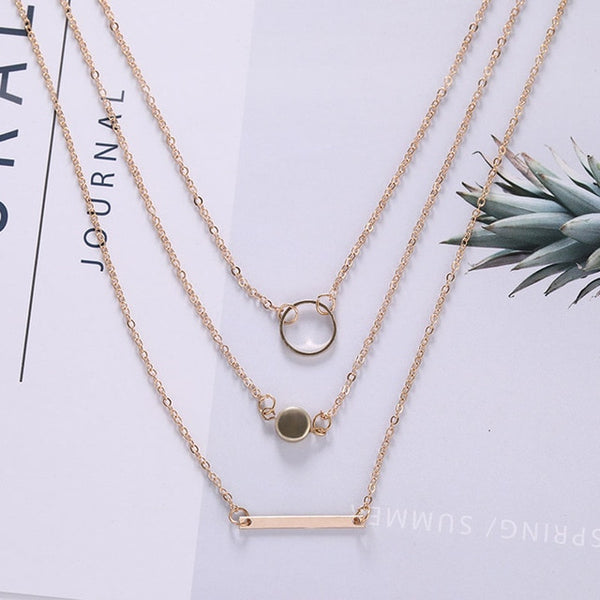 Dainty Layered Bar+Ring Necklace - Necklace - Altanze