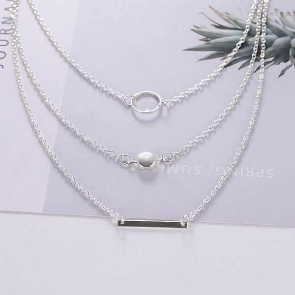 Dainty Layered Bar+Ring Necklace - Necklace - Altanze