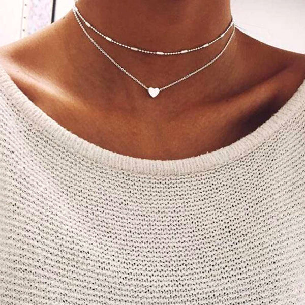Two layers Heart Choker Necklace - Necklace - Altanze