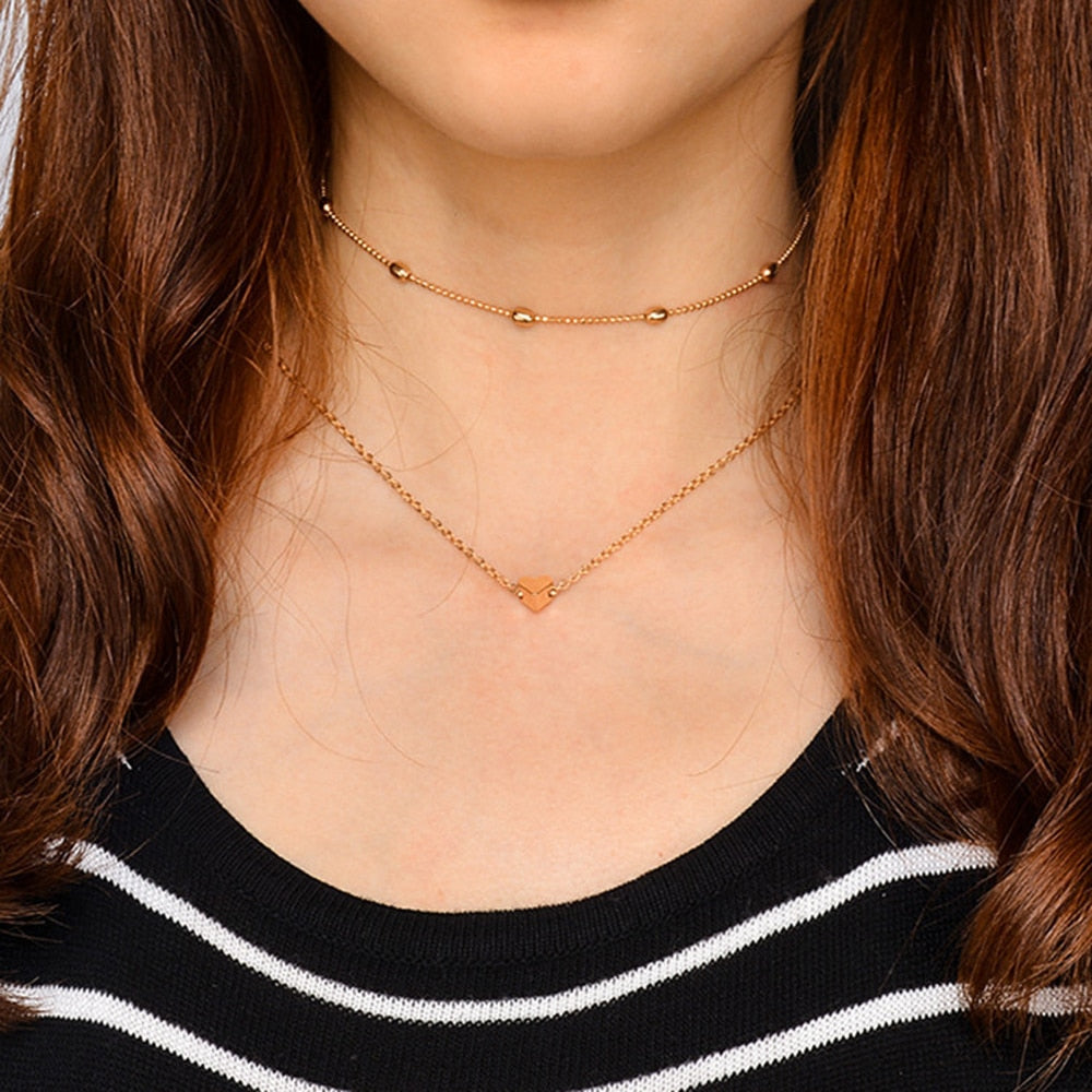 Two layers Heart Choker Necklace - Necklace - Altanze