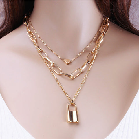 Multi Layer Heart Lock Pendant Necklace - Necklace - Altanze