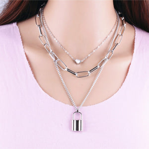 Multi Layer Heart Lock Pendant Necklace - Necklace - Altanze