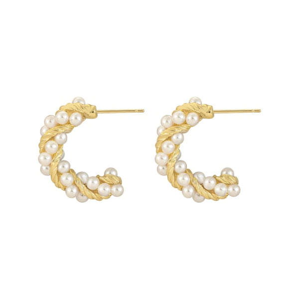 Twisted Pearl Huggies Earrings - Earrings - Altanze