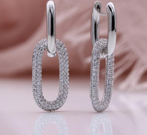 Long Natural Zircon Link Earrings - Earrings - Altanze